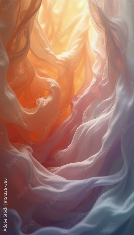 Poster Abstract pastel-colored cloth waves with soft lighting, creating a dreamy, ethereal, and delicate texture, conveying a sense of tr