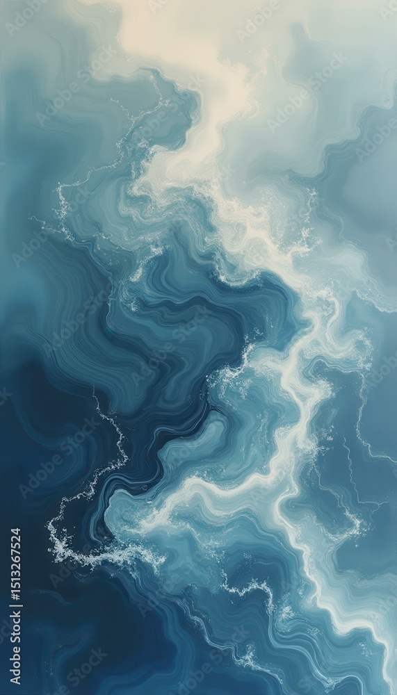 Aufkleber mesmerizing abstract fluid art with swirling blue and white textures creating a dynamic and organic 