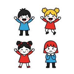 Happy and Sad Children Cartoon Illustrations Pixel Art