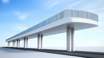 Modern Elevated Bridge Structure With White Pylons