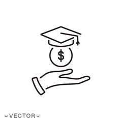 education credit or scholarship icon, money loan college, tuition expenses, college fee concept, thin line symbol isolated on white background, editable stroke eps 10 vector illustration