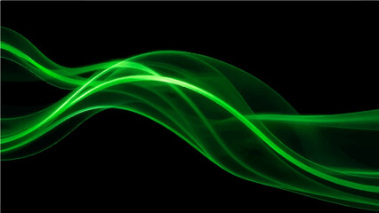Obraz premium Abstract dynamic green wave lines on dark background.