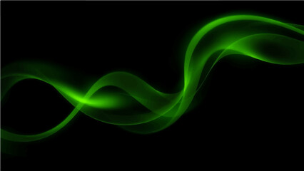 Naklejka premium Abstract dynamic green wave lines on dark background.