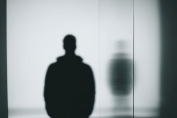 Silhouette of person standing before mirror with different reflection identity conflict concept