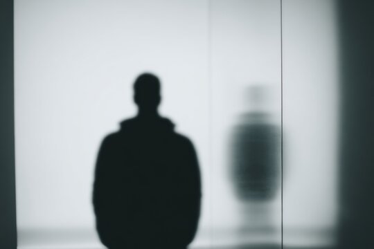 Silhouette of person standing before mirror with different reflection identity conflict concept