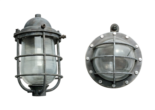 Vintage industrial metal cage lights isolated on a white background png ai generated