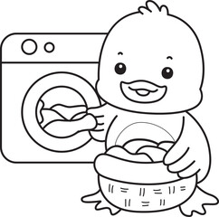 Lineart of Cute Duck icon. Outline of Funny baby Duck animal series stock illustration. life of fluffy Duck designs.