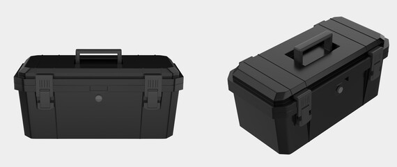 Waterproof Tool Box Multifunctional Hard, Plastic Hardware Household Toolbox isolated on background. 3d illustration	