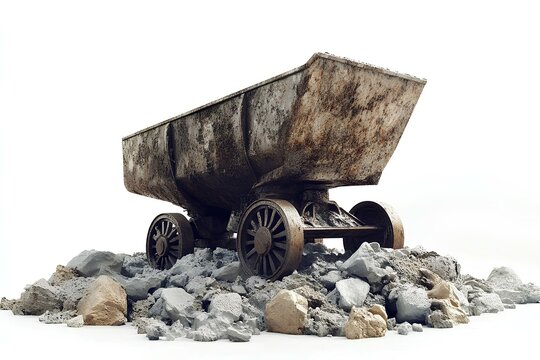 mine cart with coal isolated on white background