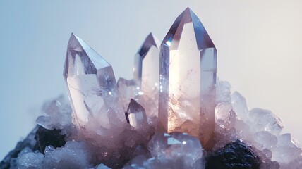 Macro shot of crystals and minerals in the sunlight