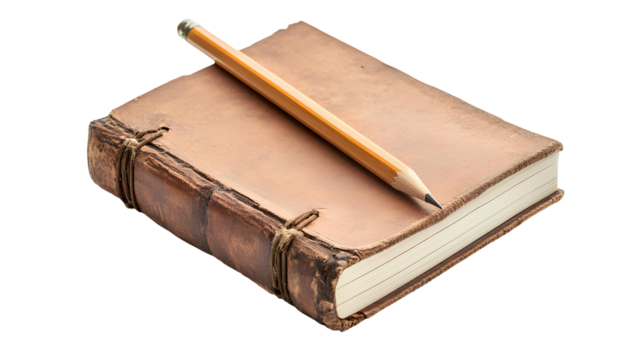 Notebook and pencil on transparent background