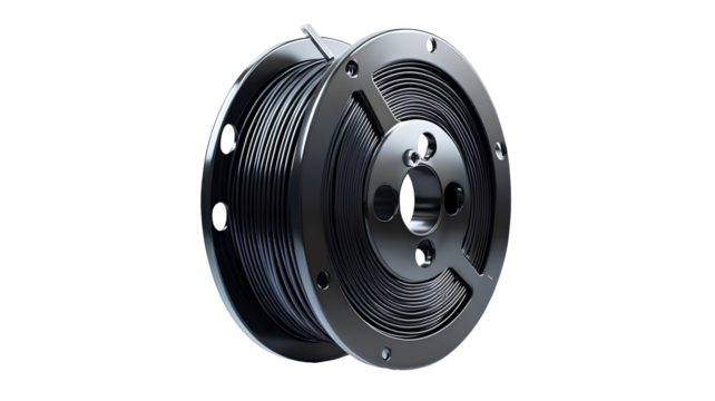 black cable reel on transparent background