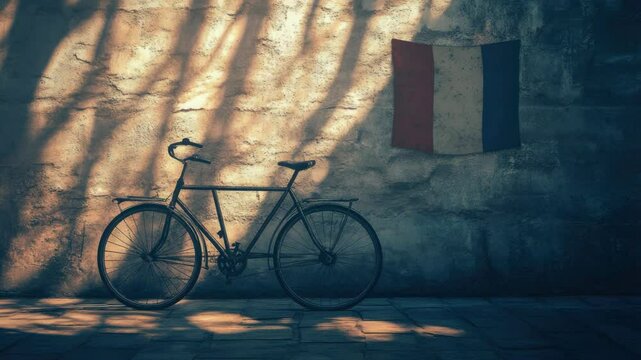 A single bicycle leaning against a brick wall, great for backgrounds or urban scenes