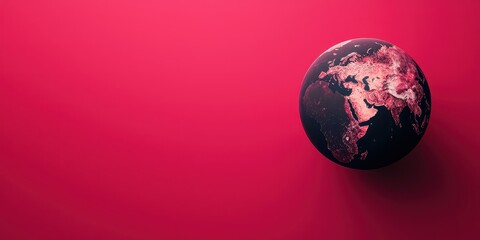 economy consumption global concept. A globe against a vibrant pink background, showcasing Earth&rsquo;s continents in detail.