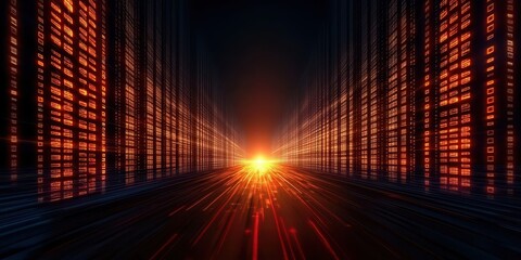 economy consumption global concept. Futuristic data visualization with vibrant light rays and binary elements.