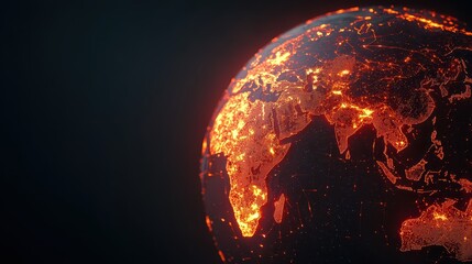 economy consumption global concept. Glowing digital globe illuminated by city lights against a dark background.