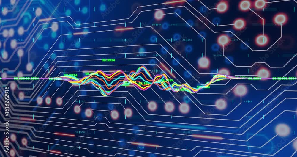 Poster Waveform opening baseline forming peak waves splitting damping with numeric labels for data display