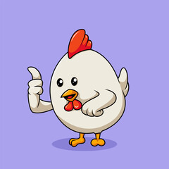 Funny Chicken Character with Positive Sign