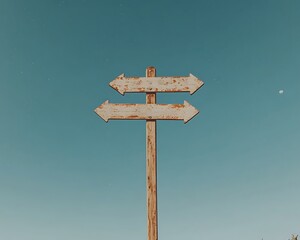 Wooden signpost with two arrows