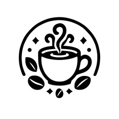 Vector Illustration of Coffee Cup with Steam and Coffee Beans