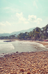 Scenic beach on Palawan island, color toning applied, Philippines.