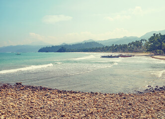 Scenic beach on Palawan island, color toning applied, Philippines.