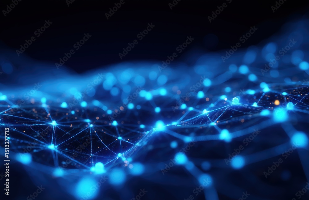 Leinwandbilder futuristic abstract dark background with glowing blue dots and digital connections symbolizing globa