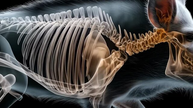 Detailed view of a wild boar anatomy with skeleton showing transparency and highlighting the internal structure on black background