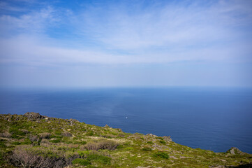 Sea and sky seen from active volcano Mt.Esan in Hakodate Hokkaido, Japan