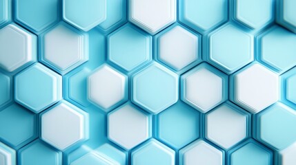 Abstract hexagonal molecular pattern with interconnected shapes on vibrant blue background, futuristic digital technology concept illustrating network connections and data flow




