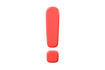 3d exclamation mark icon. Minimal cartoon red exclamation mark sign. PNG transparent icon for graphic design. element for web UX and UI design. 3d render illustration.
