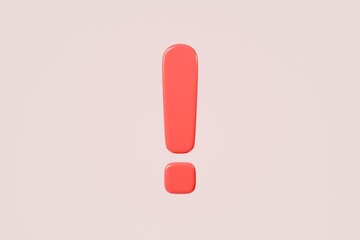 3d exclamation mark icon. Minimal cartoon red exclamation mark sign. PNG transparent icon for graphic design. element for web UX and UI design. 3d render illustration.