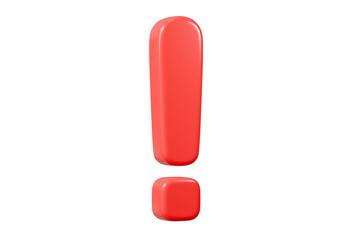 3d exclamation mark icon. Minimal cartoon red exclamation mark sign. PNG transparent icon for graphic design. element for web UX and UI design. 3d render illustration.