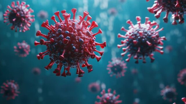 A group of red coronal cells suspended in mid-air, ideal for medical or scientific illustrations