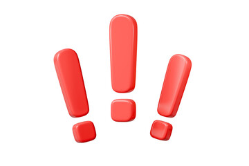 3d exclamation mark icon. Minimal cartoon red exclamation mark sign. PNG transparent icon for graphic design. element for web UX and UI design. 3d render illustration.