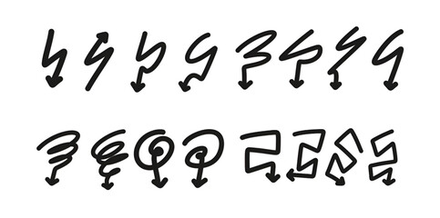 vector arrow sign down various curves. arrow direction illustration, arrow direction icon set.