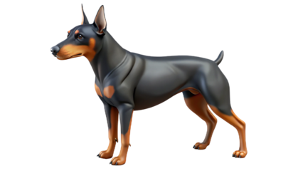 Digital illustration of a standing doberman pinscher dog with detailed coat and features