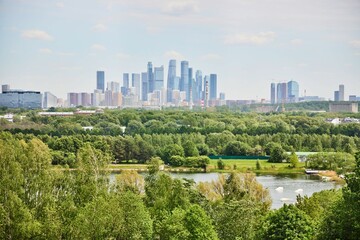 View of Moscow's high-rise buildings from the Krylatsky Hills