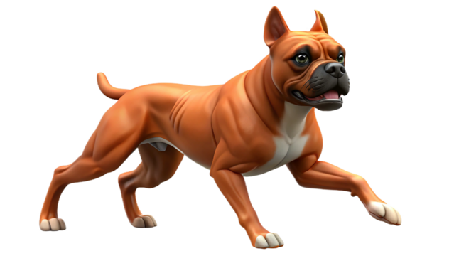 Illustrated and stylized running boxer dog against a black background ready to pounce