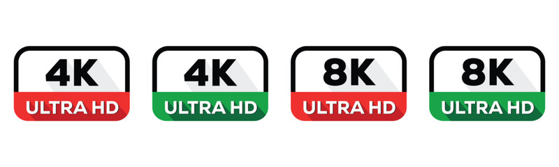 4K 8K Ultra HD Resolution Tags Set for Display and Streaming