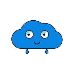 Rainy Blue Cloud with Sleepy Eyes Flat vector illustration isolated on white background