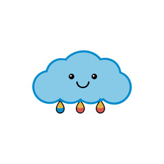 Fototapeta premium Light Blue Cloud with Rainbow Colored Raindrops Flat vector illustration isolated on white background