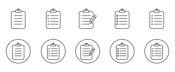 Clipboard icon set in thin line style. document symbol set. document check list icon sign vector.
