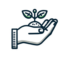 Hand holding a seedling as an eco-friendly icon on a light background