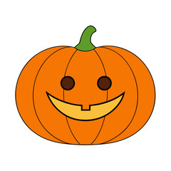 Orange Pumpkin with Carved Smiling Face and Glow Flat vector illustration isolated on white background