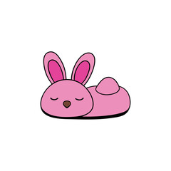 Fototapeta premium Pink Bunny Slippers with Tiny Ears and Sleepy Face Flat vector illustration isolated on white background