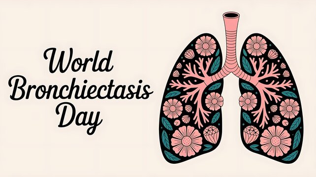 Illustration depicting decorated lungs and world bronchiectasis day in a decorative and floral style
