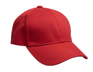 Classic Red Baseball Cap with Curved Brim, Isolated on Transparent Background