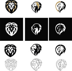  lion head icon set, ideal for badges, labels, or a premium branding collection in flat, outline and button art 
