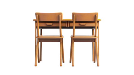 Wooden chairs and table on transparent background
